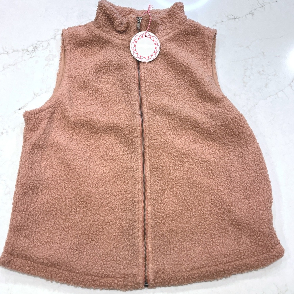 Umgee Boucle Fleece Vest Womens Large Dusty Pink Pockets Sherpa Transitional